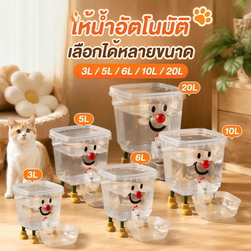 ถังดื่มสัตว์เลี้ยง เครื่องให้น้ำแมวอัตโนมัติ แบบถังจุใหญ่ เติมน้ำง่าย ถอดล้างได้ 3 5 6 10 20L