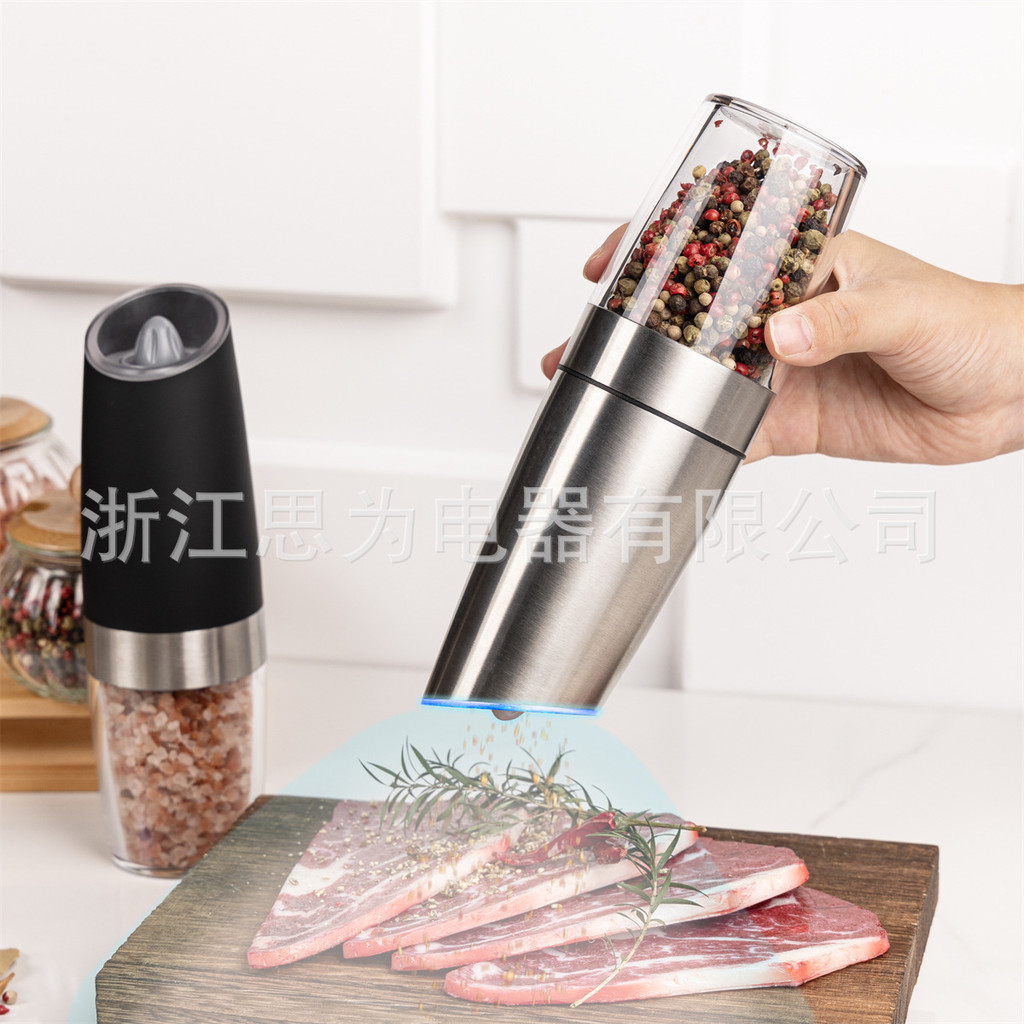 ✅Electric grinder gravity-sensing pepper and sea salt grinder set pepper mill