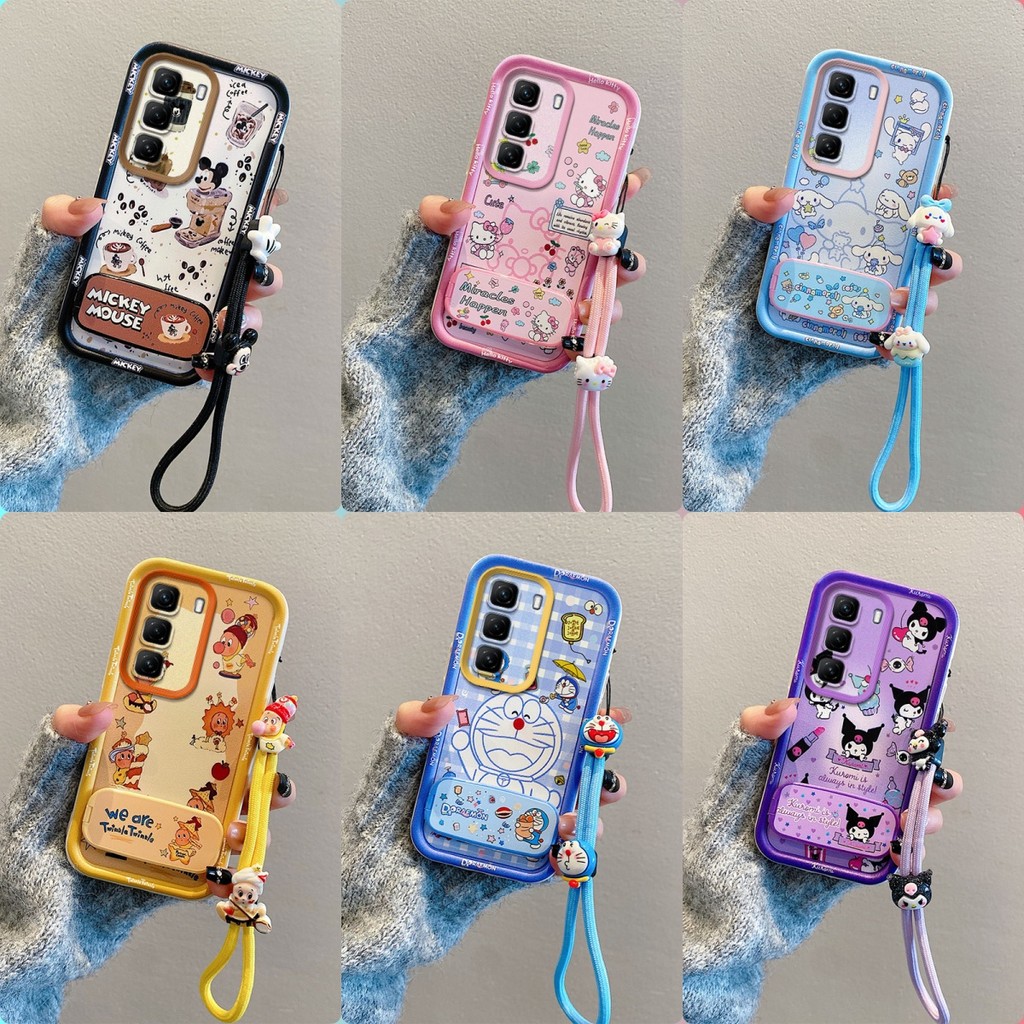 เคส Infinix HOT 50 HOT 50 Pro HOT 50 Pro+ กระจกลายการ์ตูนน่ารักพร้อมขาตั้งเคสโทรศัพท์