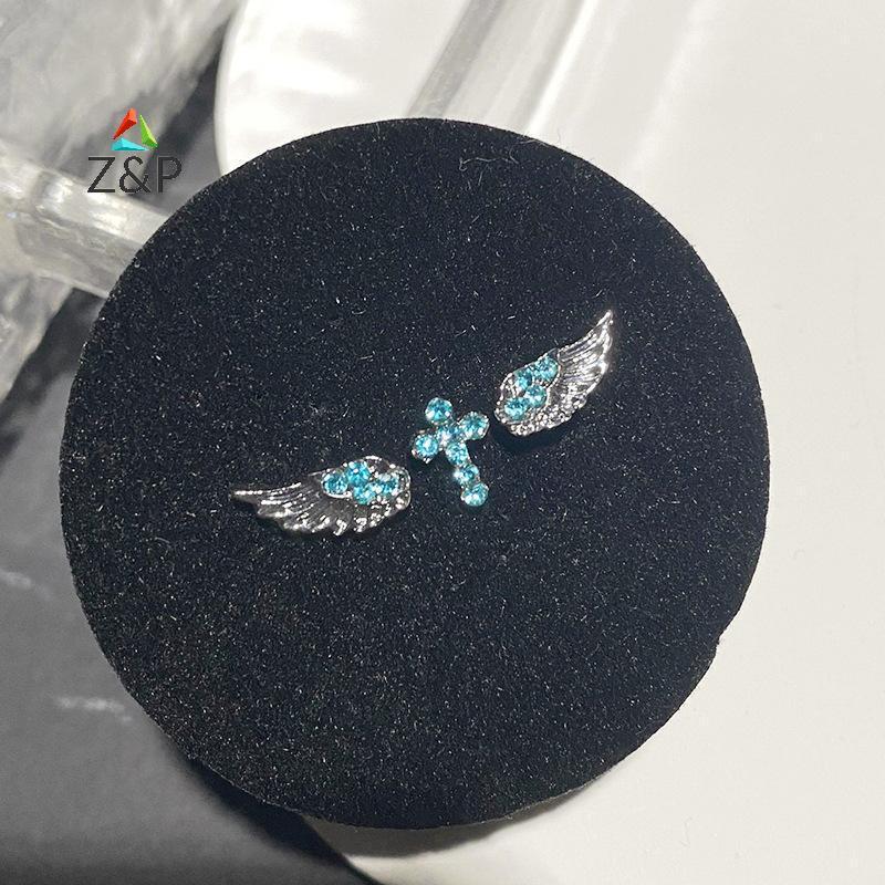 Z&P 3/4 ชิ้น Punk ต่างหูชุดสําหรับผู้หญิงสไตล์วินเทจสีชมพูZircon Wing Cross Star Design COD