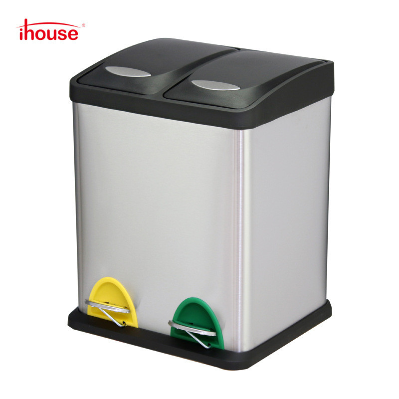 Ihouse ถังขยะสแตนเลสห้องครัว Sorting ถังขยะในครัวเรือน 16L แห้งเปียกแยกถังขยะพร้อมสต็อก