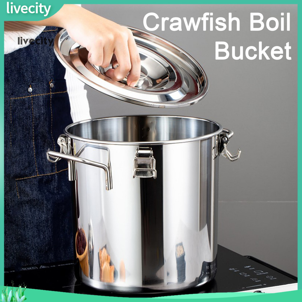 ความเป็นอยู่| ชุดภาชนะปรุงอาหาร Easy Pour Seafood Boil Bucket สแตนเลสหม้อต้มอาหารทะเลพร้อมที่จับหัวเ