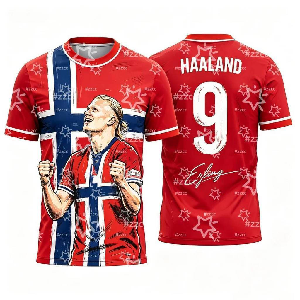 2026 Erling Haaland Fan ที่ระลึกเสื้อฟุตบอลกีฬาฤดูร้อนชายเสื้อยืดเสื้อผ้าเด็ก Tee ผู้หญิงขี่จักรยาน 