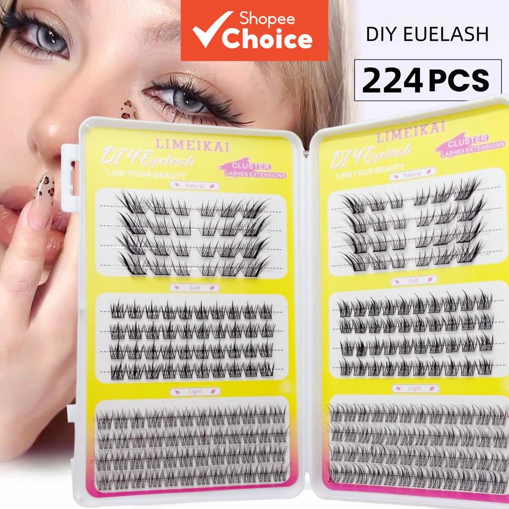 224 ชิ้น Self-grafting Lash Clusters C Curl นุ่มไม่ระคายเคือง 3 ประเภทเนื้อเครื่องมือแต่งหน้า