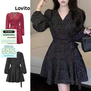 Lovito แคชชวล ชุดเดรสลําลอง ชุดเดรสแขนพัฟลายจุดสําหรับผู้หญิง LNE27238 (หลากสี)