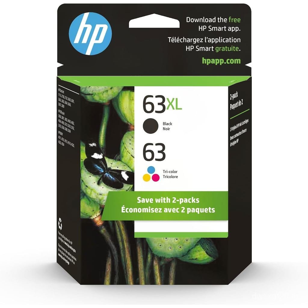 HP 63XL ตลับหมึกสีดําและตลับหมึกสามสี 62 ชิ้น 2 แพ็ค (L0R48AN) 4L4W