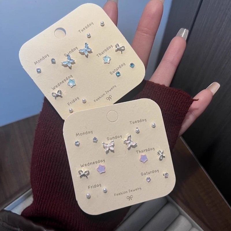 14 ชิ้น/ล็อตผีเสื้อ S925 เงิน 3D ดอกไม้หู Studs ต่างหูหัวเข็มขัดอุปกรณ์เสริม E108