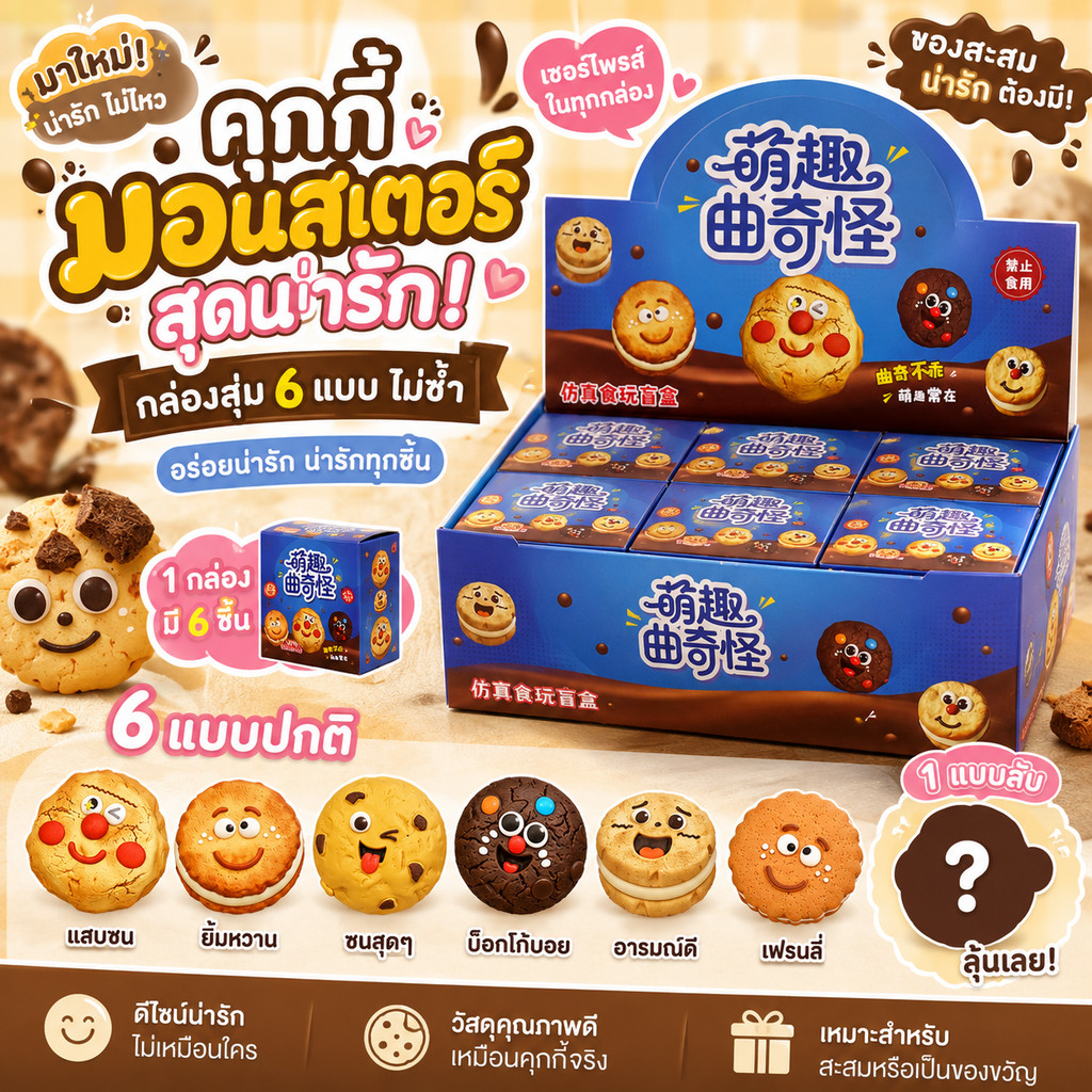 COD Blind Box วัสดุเรซิ่นแข็ง 6PCS คุกกี้จำลอง ของจิ๋วอาหารจำลองเรซิ่น ถุงสุ่มน่ารัก