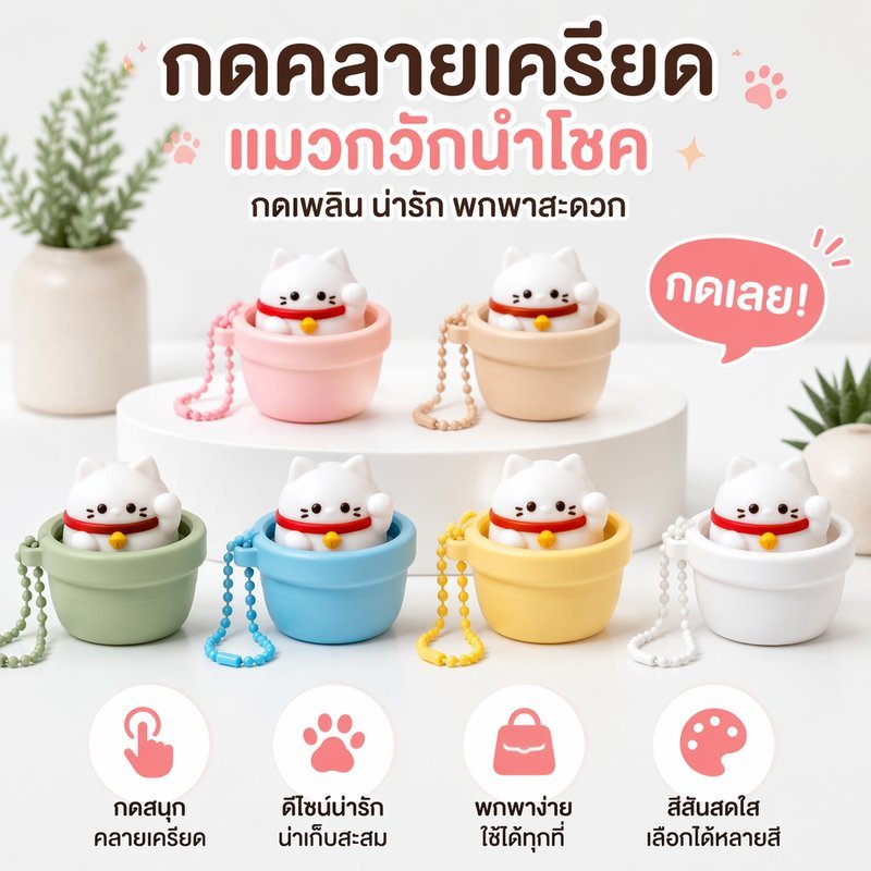COD พวงกุญแจแมวหาโชค Clicker ASMR ของเล่นคลิ๊กคลายเครียด 3D Print ปุ่มกดเสียงคลิ๊ก พกพาแขวนกระเป๋า