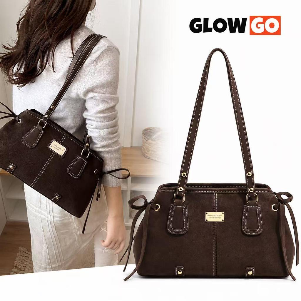 GLOWGO กระเป๋าสะพายไหล่วินเทจสไตล์เกาหลี หนังนิ่ม ใส่ของได้เยอะ ใช้งานได้ทุกวัน
