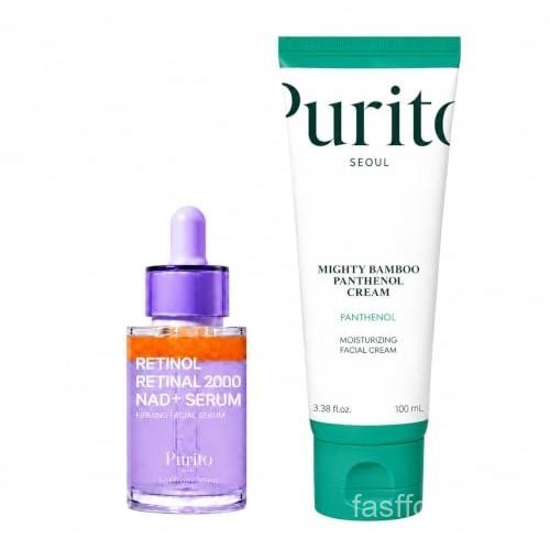 PURITO Retinol 0.1%+Retinol 0.1% Anti-Aging Facial Essence, Panthhenol 10% Barrier Cream Set AKDM