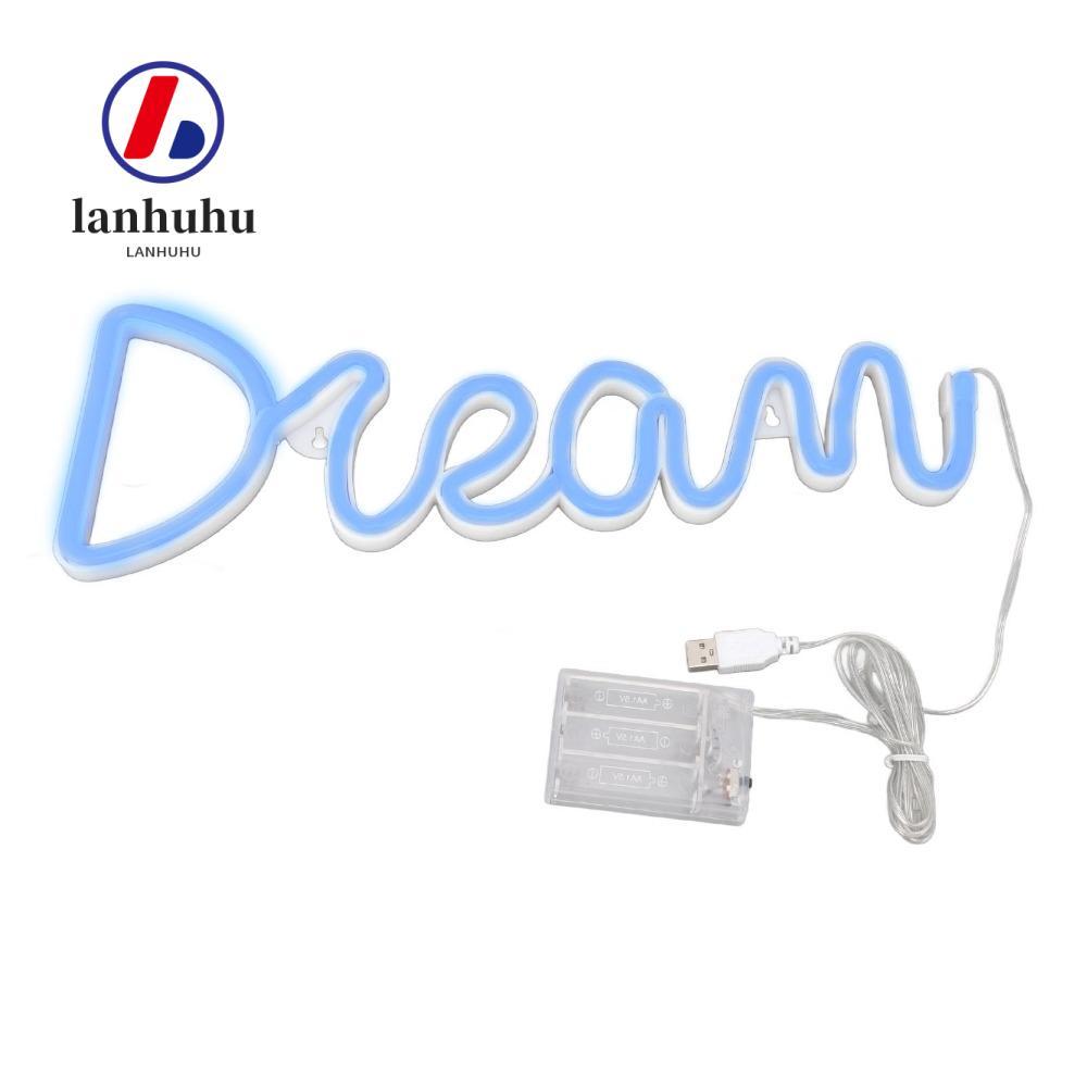 LANHU LED Neon Wall Light, Letter Shape USB Battery Powered Neon Light, Dreamy Wall Mounted Blue Lig