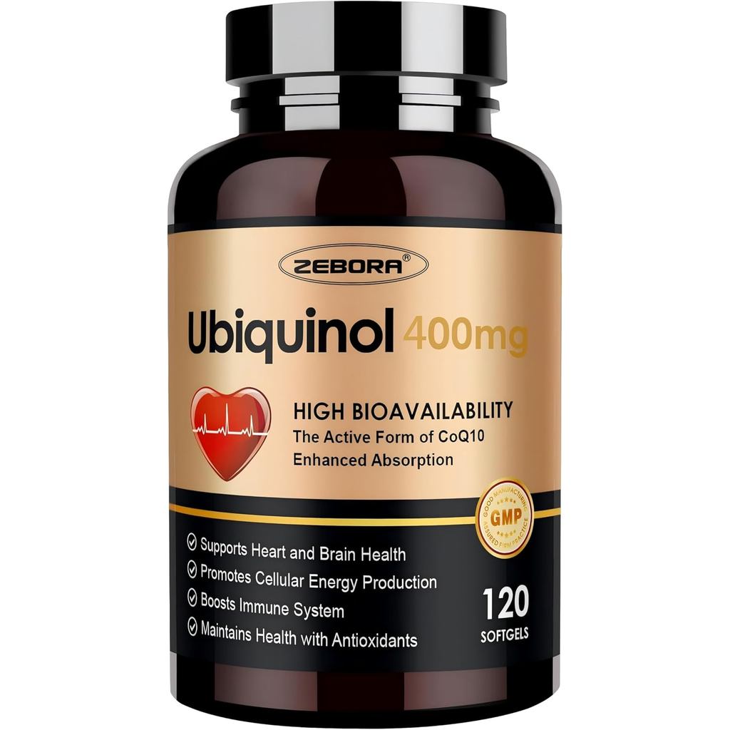 ZEBORA Ubiquinol CoQ10 400mg Softgels with Vitamin C & Vitamin E & Selenium, Max-Absorption, 4-in-1 