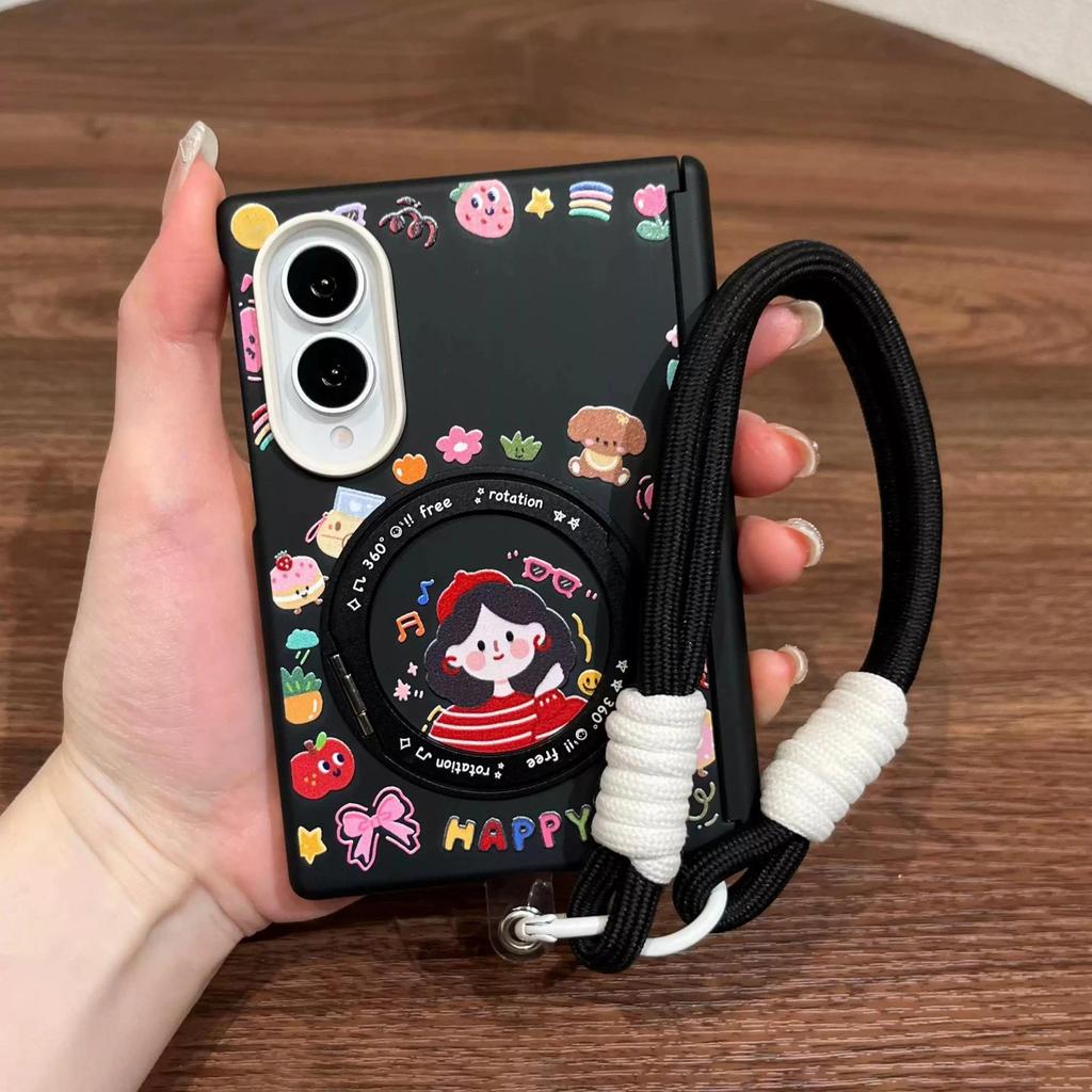 SAMSUNG น่ารักคู่แม่เหล็กเค้กเพลงสาวรูปแบบกรณีที่มีวงเล็บเชือกแบบพกพาสําหรับ ซัมซุง กาแลคซี z พับ 8 กว้าง z พับ 8 ปกหลัง