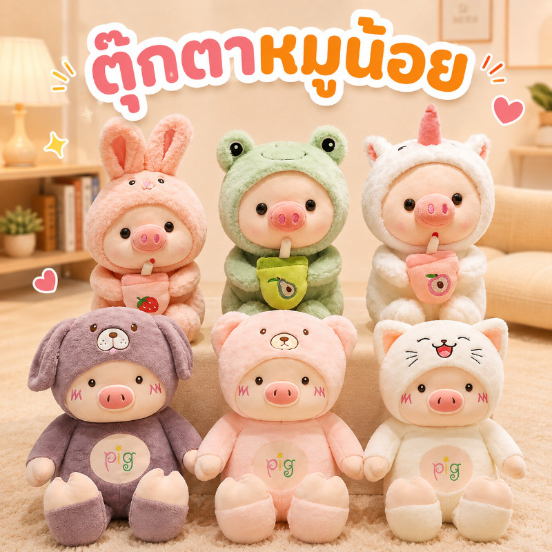COD ตุ๊กตาหมูนุ่มฟู ดีไซน์น่ารักสไตล์ชานม ใช้เป็นหมอนข้างหรือของตกแต่งก็ได้ น่ากอด เหมาะเป็นของขวัญ