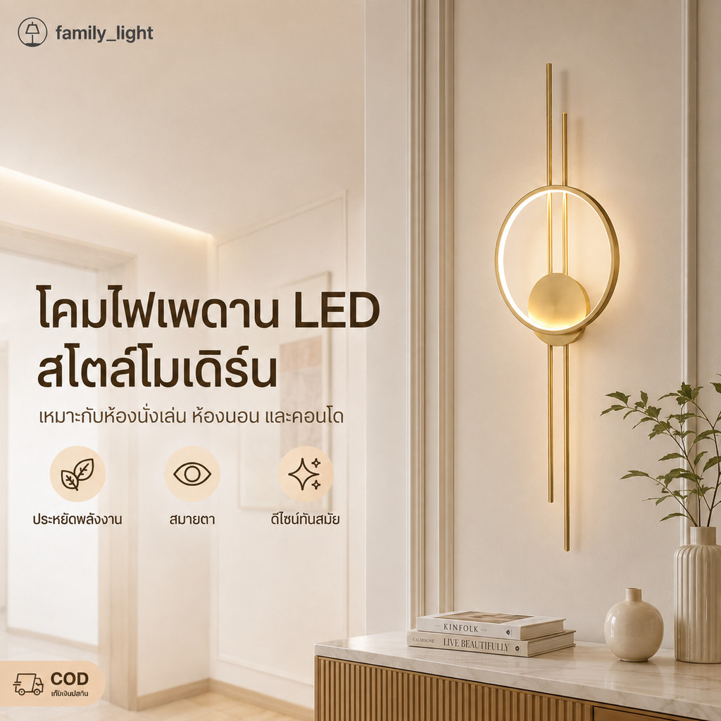 โคมไฟติดผนังสีทอง สวิตช์สัมผัส สไตล์เชิงเทียน เหมาะตกแต่งห้องนอน ห้องโถง ห้องรับแขก