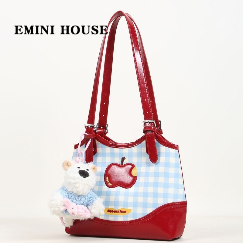 EMINI HOUSE Korean Niche Underarm Bag Female Messenger Bag Plaid Apple Tote Large Capacity Bag