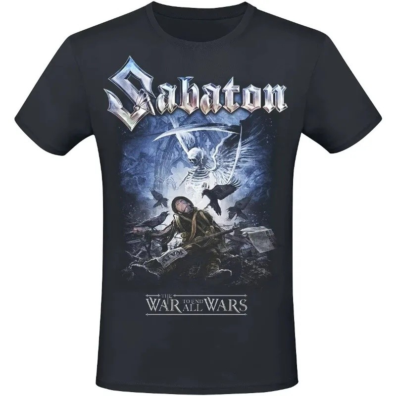 เสื้อยืดพิมพ์ลายย้อนยุค "End All War" ของวง Sabaton Band สำหรับผู้ชายและผู้หญิง เสื้อแขนสั้นคอกลมสไต