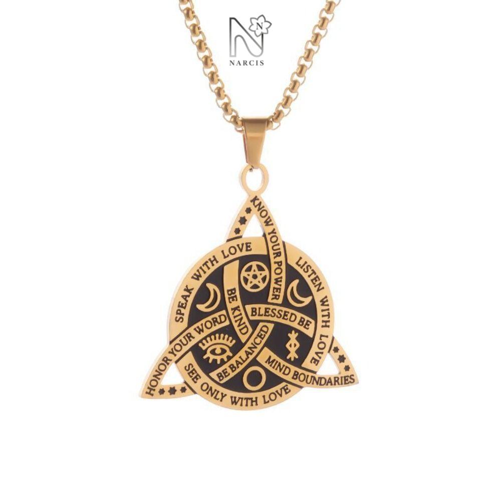 สร้อยคอจี้ปมแม่มด NARCIS, สแตนเลส Rhinestone Accent Sla Amulet สร้อยคอ, Mystical ป้องกัน Knot Design