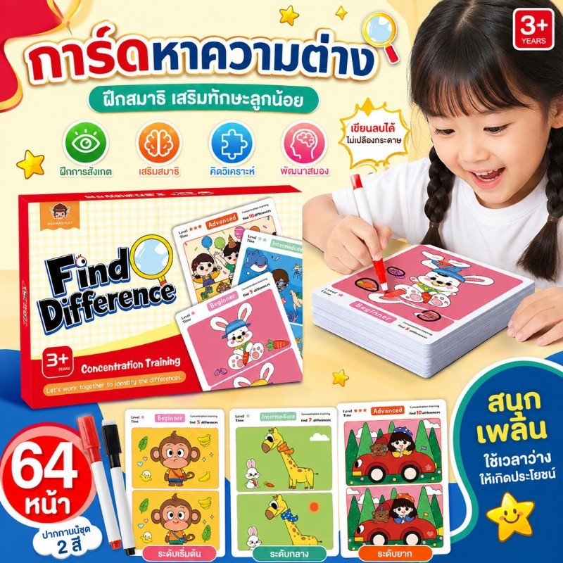 COD หนังสือฝึกสมาธิ เกมจับผิดภาพ 64 หน้า ฝึกสมาธิและสังเกต ลบได้ ฝึกสมาธิ เสริมพัฒนาการเด็ก