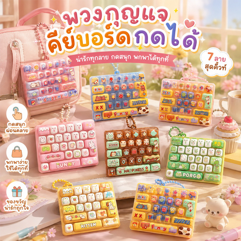 26 ปุ่ม พวงกุญแจคีย์บอร์ด ของเล่นกดคลายเครียด ลายการ์ตูน กุญแจติดตัว ห้อยกระเป๋า
