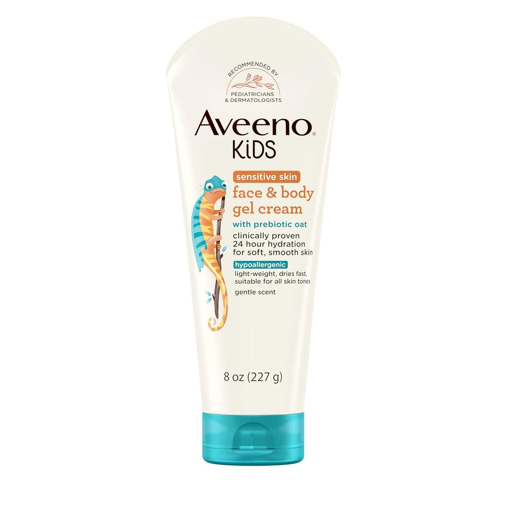 Aveeno Sensitive Skin Face & Body Gel Cream สําหรับเด็กที่มี Prebiotic Oat, Clinically Proven 24 Hou