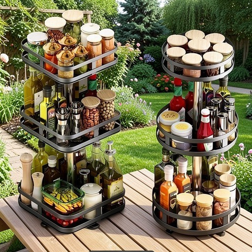 อุปกรณ์ครัวRackหมุนMulti-Layer Multi-Functionalเครื่องปรุงรสห้องน้ําแต่งหน้าRack Livingห้องครัวห้องน