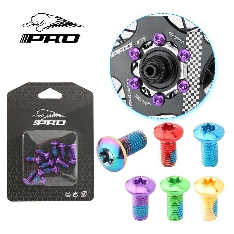 IIIPRO สกรูยึดดิสก์เบรกจักรยาน 12PCS T25 อุปกรณ์จักรยาน MTB สีโลหะผสมเหล็กดิสก์เบรกสกรู