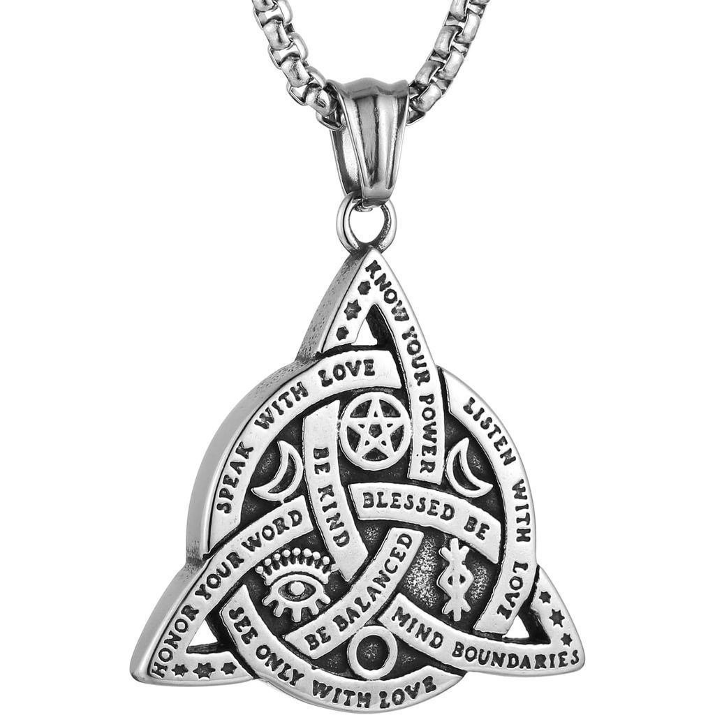 HZMAN สแตนเลสสองด้าน Irish Celtic Trinity Christian Knot จี้สร้อยคอ SFTS