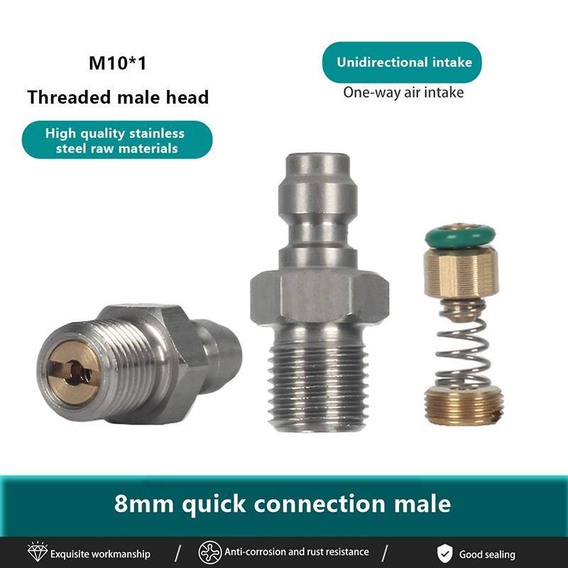 ขั้วต่อชาย 8 มม.ชายเกลียว Qui Connect วาล์ว PCP บรรจุวาล์ว M10x1 1/8NPT 1/8BSPP สําหรับปั๊มแรงดันสูง