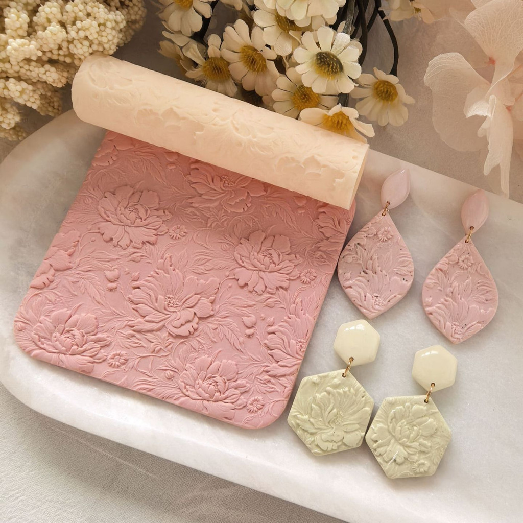 Peony Texture Soft Clay Clay Roller ความแม่นยําสูงลูกกลิ้งเนื้อ DIY ต่างหู WDGX