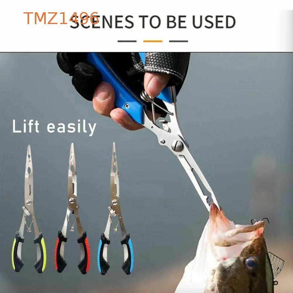 TMZ1496 คีมตกปลา,สายตัดปากปลาด้ามยาวตะขอ,อุปกรณ์ตกปลาที่มีด้ามจับยางสแตนเลสกันลื่นตกปลาผูกตะขอคีมเครื่องมือตกปลา