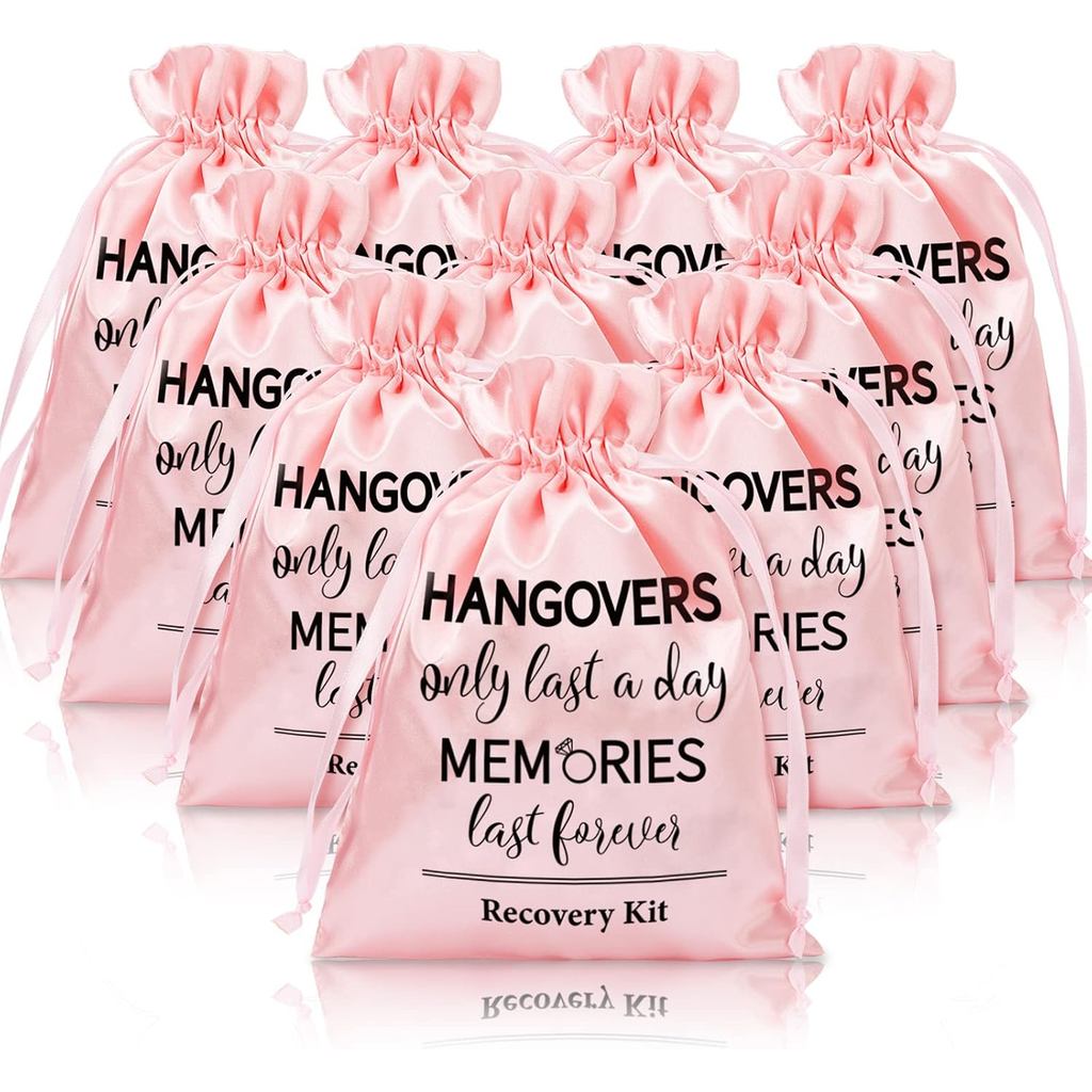 AnyDesign 10 ชิ้นงานแต่งงาน Hangover KitsPink Bachelorette Party Drawstring กระเป๋า Survival Recover