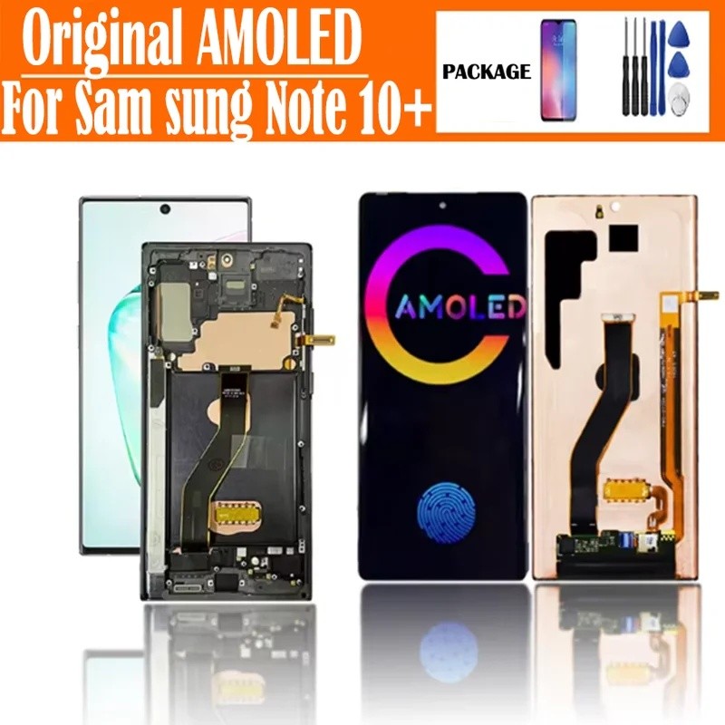 สําหรับหมายเหตุ 10 Plus จอแสดงผล AMOLED กรอบสําหรับ Samsung Note10 Plus LCD N975F N975U N975N หน้าจอ
