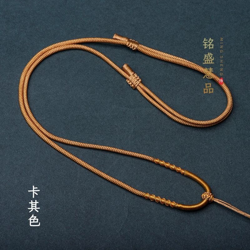 2026 สีกากีกึ่งสําเร็จรูปผลิตภัณฑ์ diy ทอมือผู้ชายผู้หญิงแบนสร้อยคอ Halter คอด้ายทอง Lanyard Hetian 