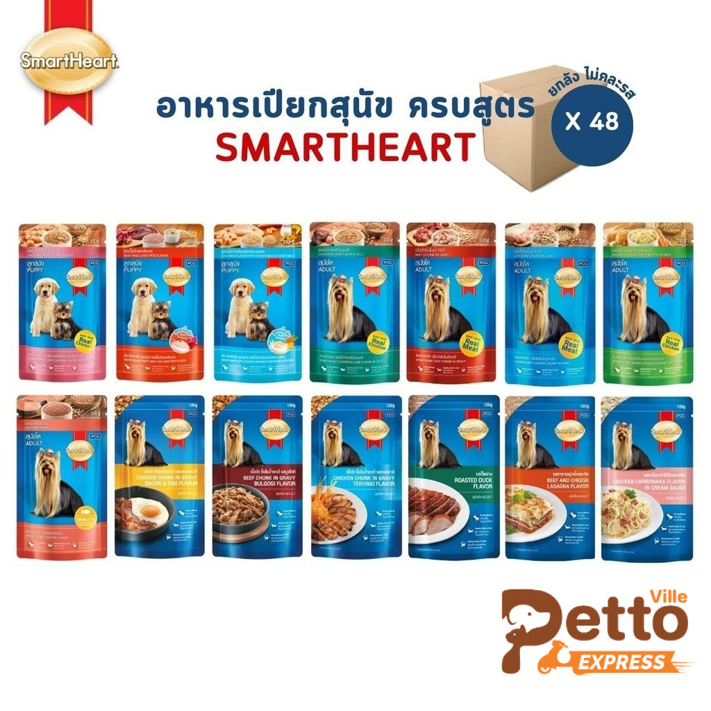 SmartHeart [ยกลัง 48 ซอง] อาหารเปียกสุนัข ครบสูตร Pouch เพาซ์สมาร์ทฮาร์ท ขนาด 120-130 g.