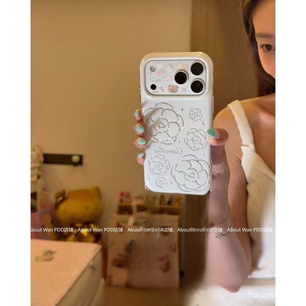 เคสโทรศัพท์เหมาะสําหรับiPhone 11 12 13 14 15 16 17 Pro max Plus Air Niche Silver Lineดอกไม้Shock-pro
