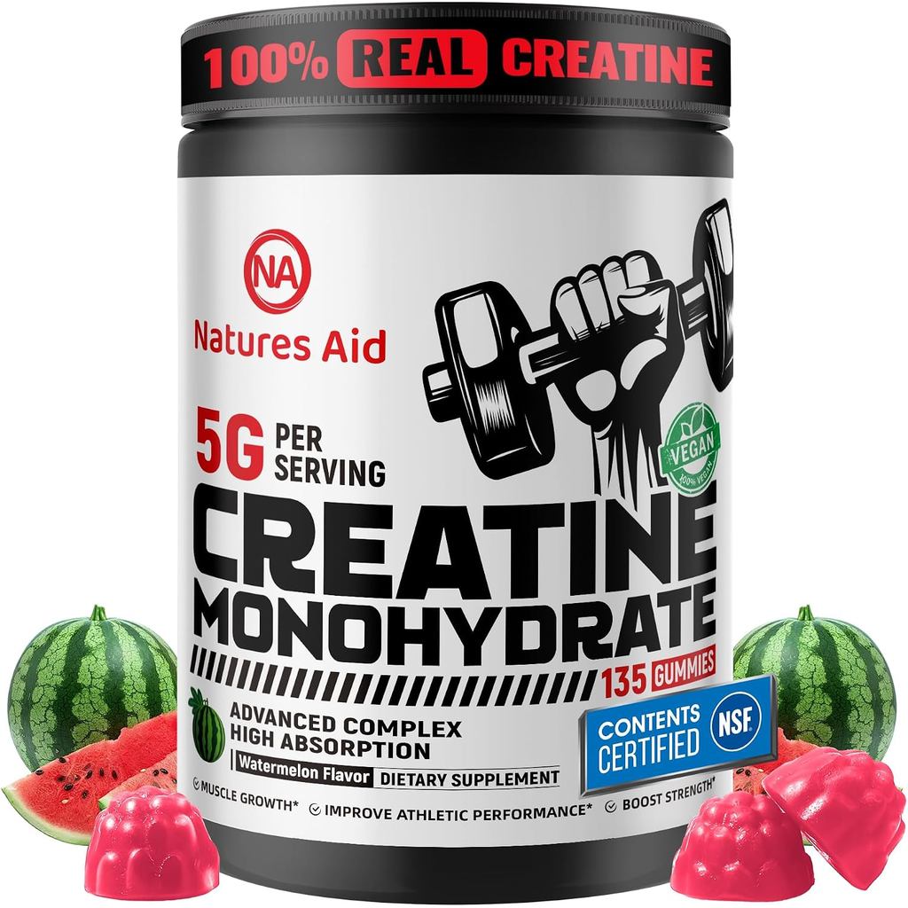 Natures Aid NSF Certified Creatine Gummy 5g-Creatine Monohydrate Gummy-Men Women การออกกําลังกายก่อน