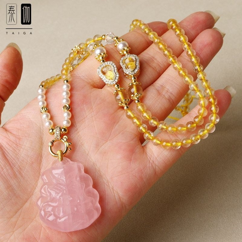 Taiga Thailand Amulet CHAIN สีบลอนด์คริสตัล Forlo สร้อยคอผู้หญิงใหม่สไตล์จีน Thangka จี้คริสตัลโซ่ T