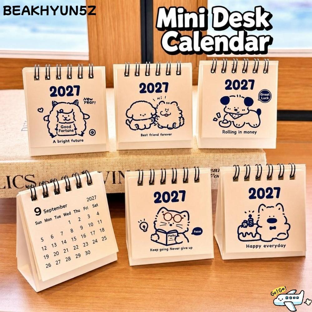 BEAKHYUN5Z ปฏิทินขดลวด, มินิการ์ตูน 2026 ปฏิทินตั้งโต๊ะ, ปฏิทินแบบพกพาหนังสือวางแผนเครื่องประดับเดสก์ท็อป