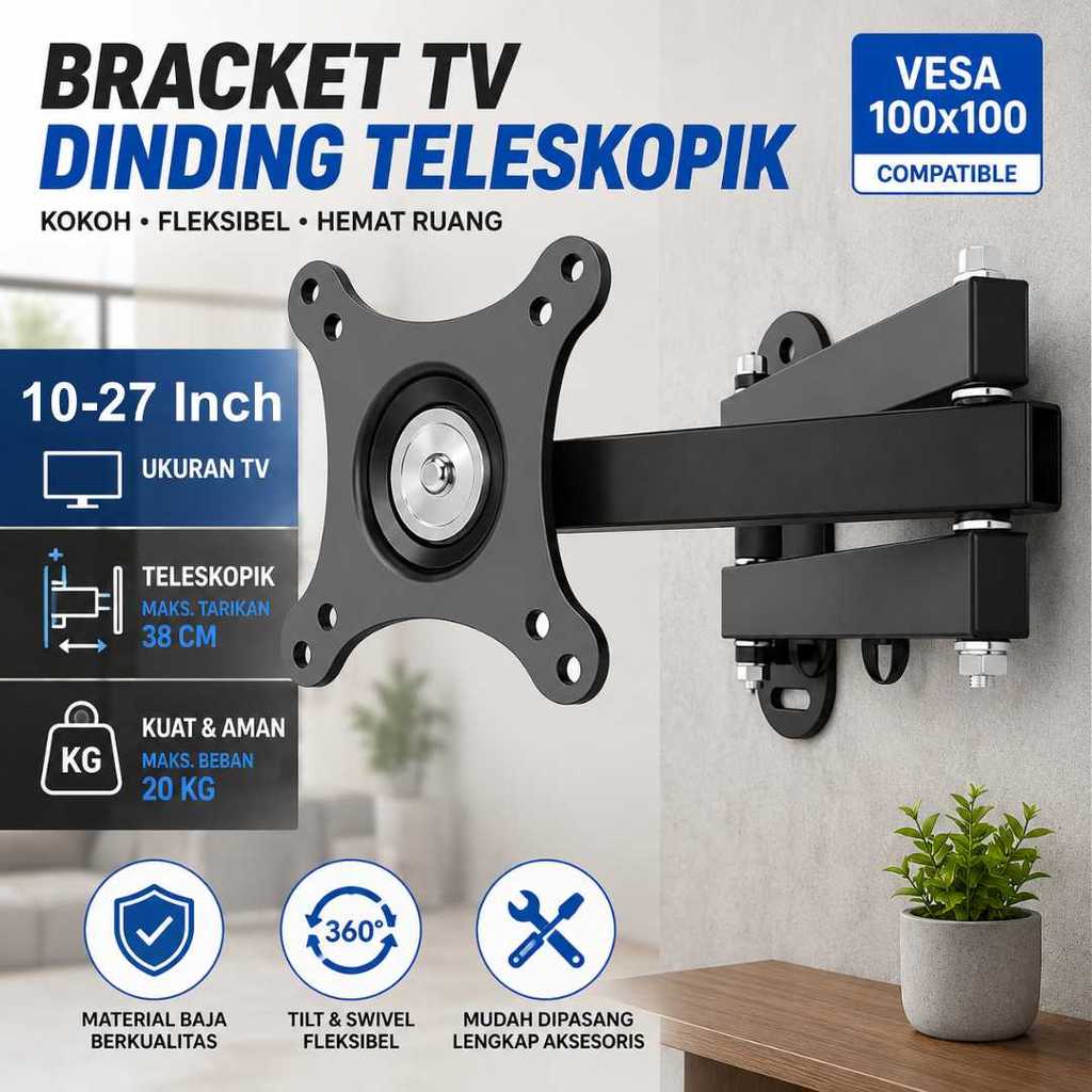AShop VESA 100x100 10-27 นิ้ว 360 องศาหมุน Wall TV Bracket