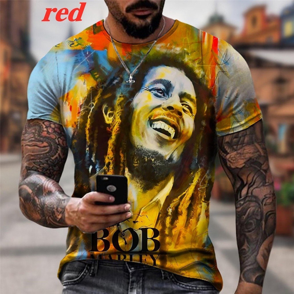 เสื้อยืดแขนสั้นแห้งเร็ว Unisex – Bob Marley 3D พิมพ์ Tee, ฤดูร้อน O-คอ Hip Hop O