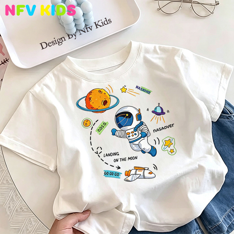 【ส่งจากกรุงเทพฯ】NFV KIDS เสื้อยืดเด็ก ระบายอากาศ ทรงโอเวอร์ ใส่สบาย ลายนักบินอวกาศ YG5593