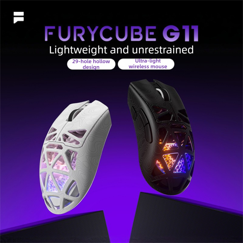 ดีไซน์กลวงน้ําหนักเบา เมาส์บลูทูธไร้สาย FURYCUBE G11 ไฟหายใจ RGB เหมาะสําหรับเกม FPS CSGO, COD, PUBG