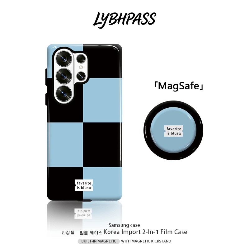 เคสซัมซุง+แม่เหล็ก Griptok MagSafe ลายตาราง สีดำฟ้า สไตล์ทันสมัยเรียบง่าย 2ชั้น เคส Samsung galaxy A71 A57 A56 A55 A54 A53 A52 A52S A37 A36 A35 A34 A33 A27 A26 A25 A24 A23 A17 A16 A15 A14 A13 A12 A04 A05 A06 A07 5G 4G เปิดเลนส์ โทรศัพท์ มือถือ case