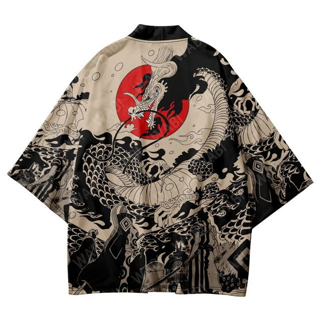 Jiashu-แบบดั้งเดิมSamuraiกิโมโนผู้ชายญี่ปุ่นอะนิเมะมังกรพิมพ์คอสเพลย์ฮาโอริหญิงผู้หญิงคาร์ดิแกนYukat