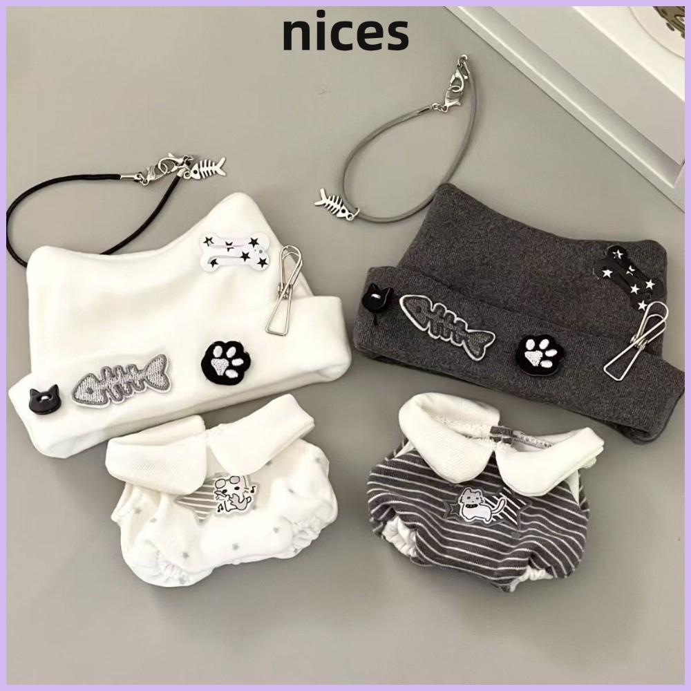 NICES Cotton Doll Clothes Set, Punk Style สีดําและสีขาวชุดลูกแมว,สุดน่ารัก 10/20 ซม.ไม่มี Atture Pun