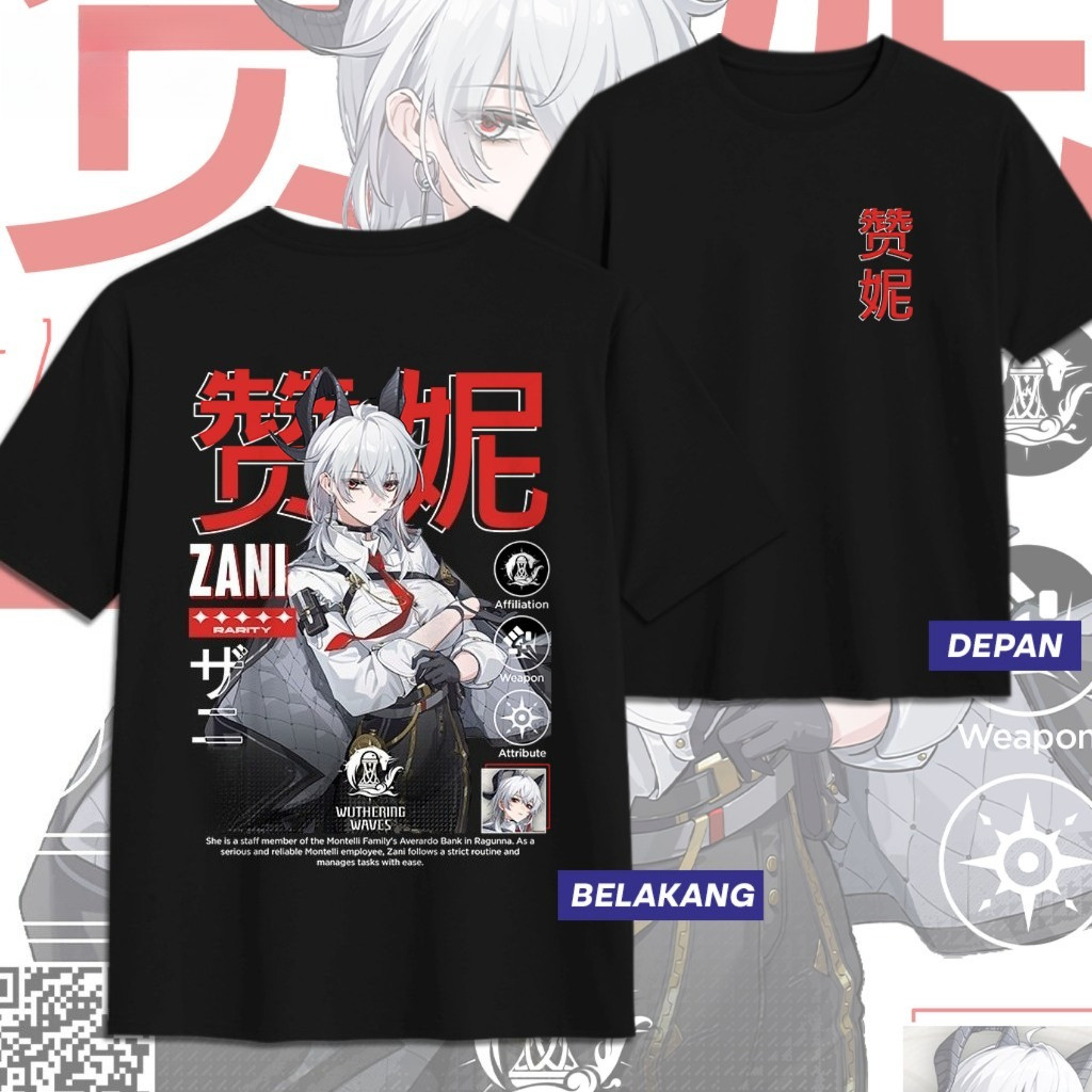 ZANI WUTHERING WAVES เสื้อยืด ZANI WUWA DB Unisex อะนิเมะเกมเสื้อยืดผู้ชายผู้หญิง Tops