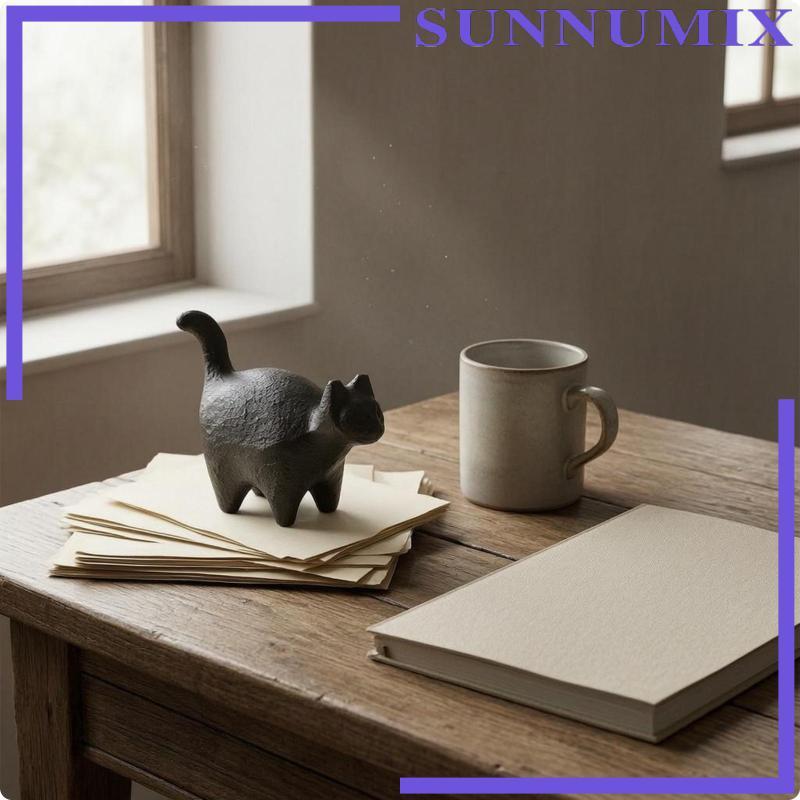 [Sunnimix] Cast-Iron Cat Paperweight Textured Cast Iron Cat Figurine Decor Solid ตกแต่งสําหรับเดสก์ท