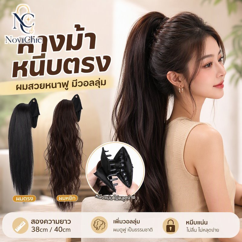 คลิปต่อผมหางม้าตรงหรือหยิกคลิปขนาดใหญ่ที่ปลอดภัยถือธรรมชาติเรียบ 40